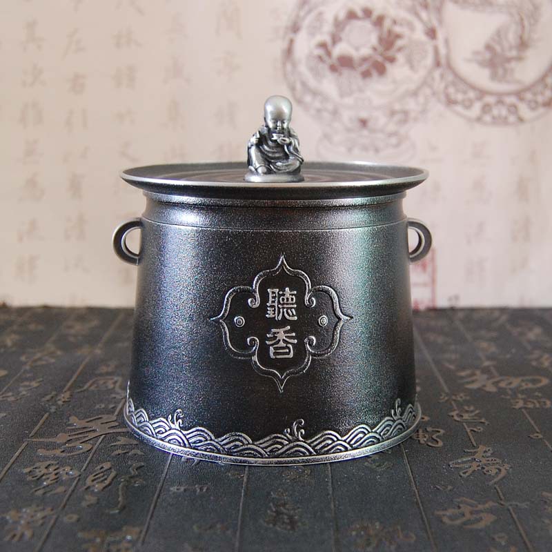 纯锡茶叶罐 复古听香锡罐 金属密封罐潽洱储茶罐