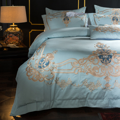 意式刺绣四件套欧式样板房全棉贡缎床单床上用品