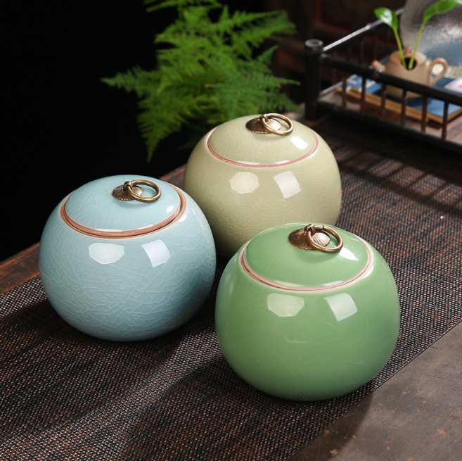 哥窑陶瓷茶叶罐红茶普洱绿茶密封储藏罐定制LOGO