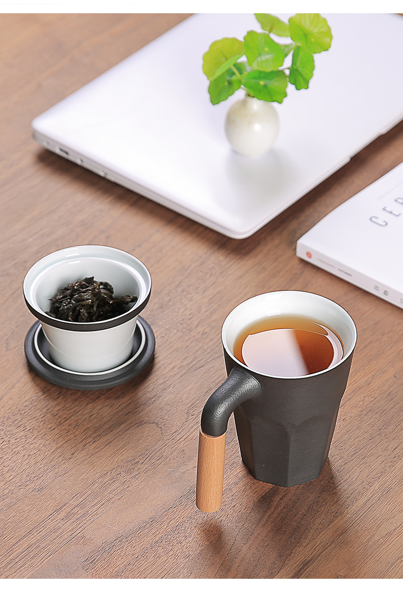 韩式泡茶杯带盖过滤茶陶瓷马克杯茶水分离杯子喝茶办公杯LO