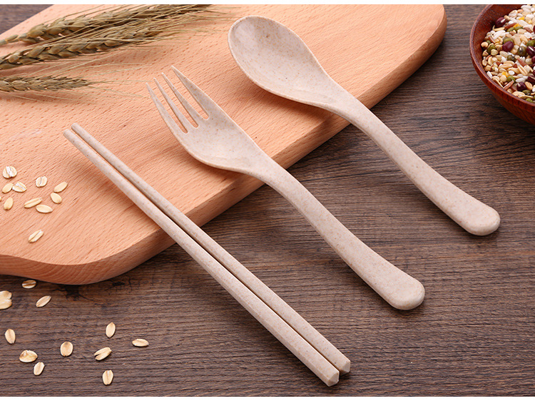 小麦秸秆便携式餐具 儿童礼品餐具盒勺筷叉学生筷勺环保