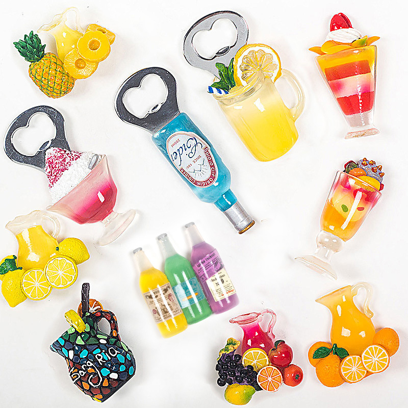 柠檬果汁杯透明树脂创意开瓶器磁性冰箱贴立体磁贴