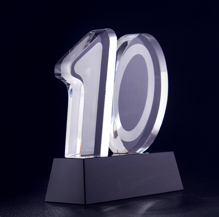 10周年水晶奖杯奖牌定制 公司年会企业庆典摆件制作
