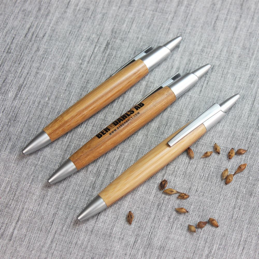 竹木按动圆珠笔 木质笔杆天然原木笔定制LOGO激光打印