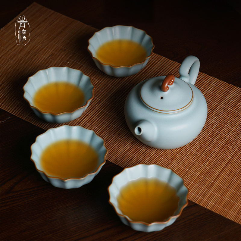 天青色汝窑功夫茶具茶壶开片汝瓷定制logo